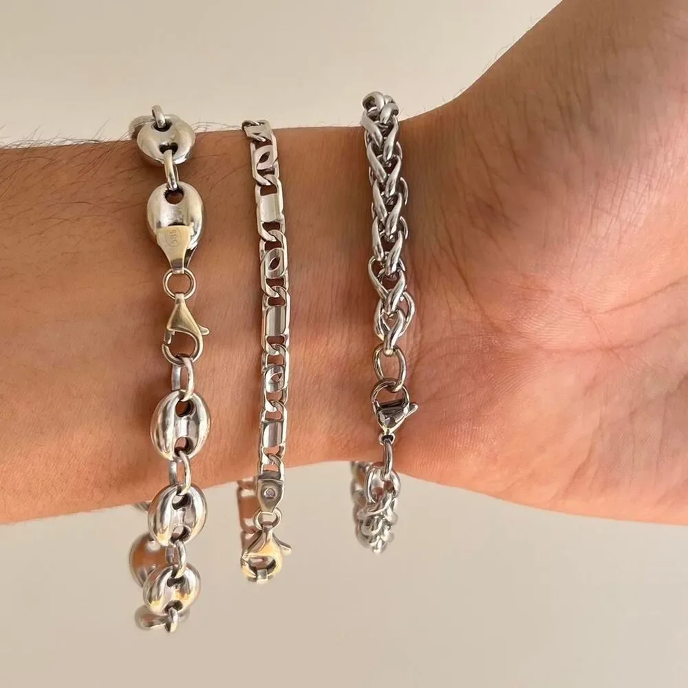 y2k silver rope chain link stainless steel tennis bracelet